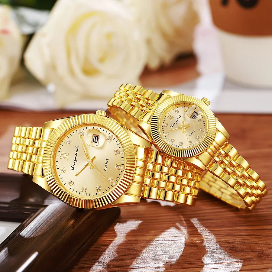 1 PCs Fashion Gold Steel Band Women's Quartz Watch