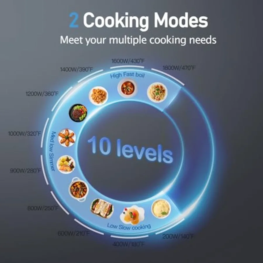 Piano cottura portatile a doppia induzione 1800W 2 fuochi con sensore touch 10 livelli di potenza di temperatura Blocco di sicurezza timer 8 ore Nero