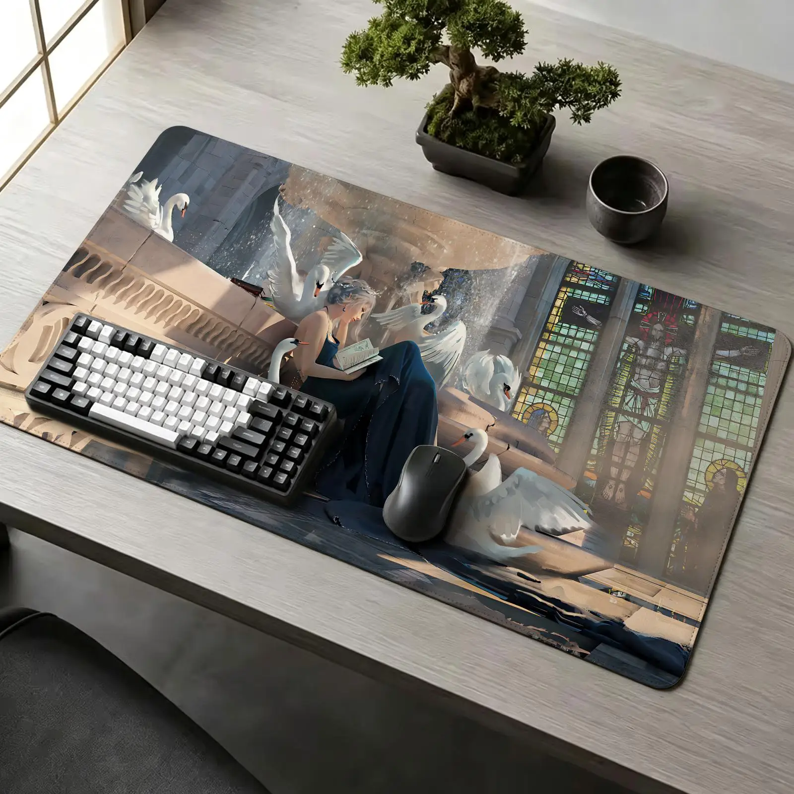 XXL Anime Gaming Mouse Pad,Stitched Wear‑Resistant Edge,Smooth Non‑Slip Mat for Desktop & Laptop Games Ghost Blade Wlop
