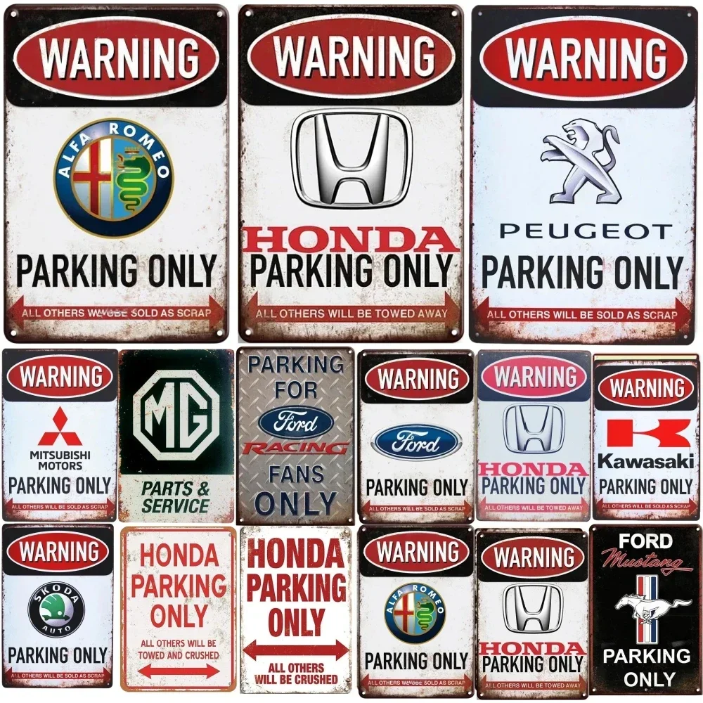 Metal Tin Signs Retro Vintage Parking Only Posters Decor Plaque for Garage Gas Outside Posters Custom Car Logo Home 8x12 Inch