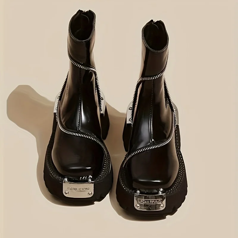 

Solid Black Square Toe Ankle Booties | Platform Heel,Zipper Closure | Man-Made Upper,Rubber Sole.Stylish & Comfortable.Shop Now!