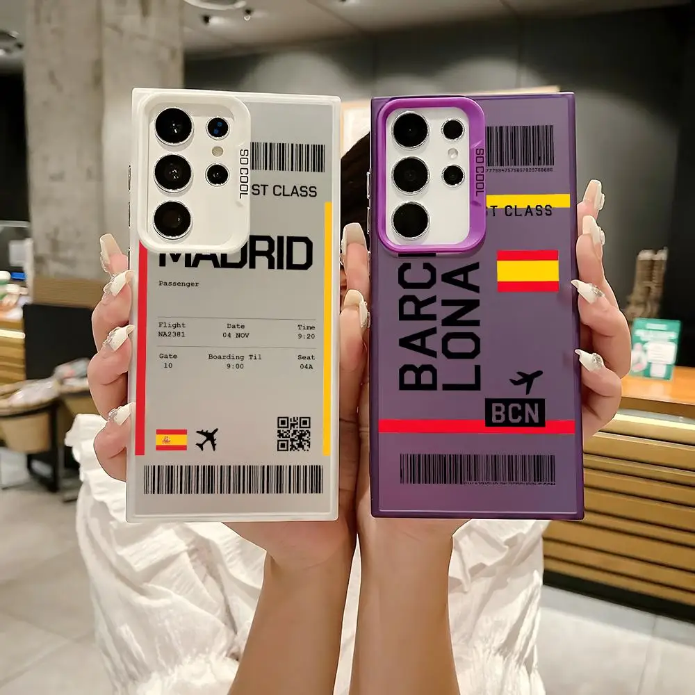 طائرة السفر تذكرة اسبانيا قضية الهاتف لسامسونج غالاكسي S25 حافة S24 S23 S22 S21 S20 الترا فوندا سيليكون الفضة جراب هاتف #2