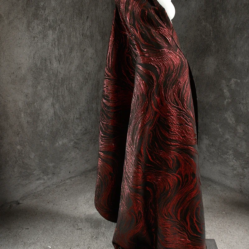 Dark Flash Textured 3D Embossed Jacquard Fabric Red Flame Coat Gothic Bridal Luxury Apparel Design DIY Craft Material - view 3