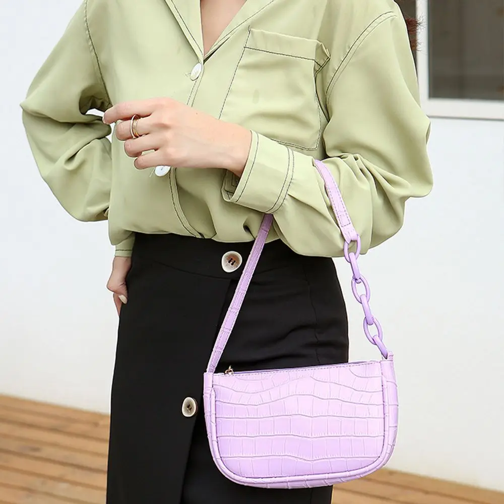 Fashion Women Small Shoulder Underarm Bag PU Leather & Nylon Ladies Vintage Pure Color Zipper Mini Purse Handbag