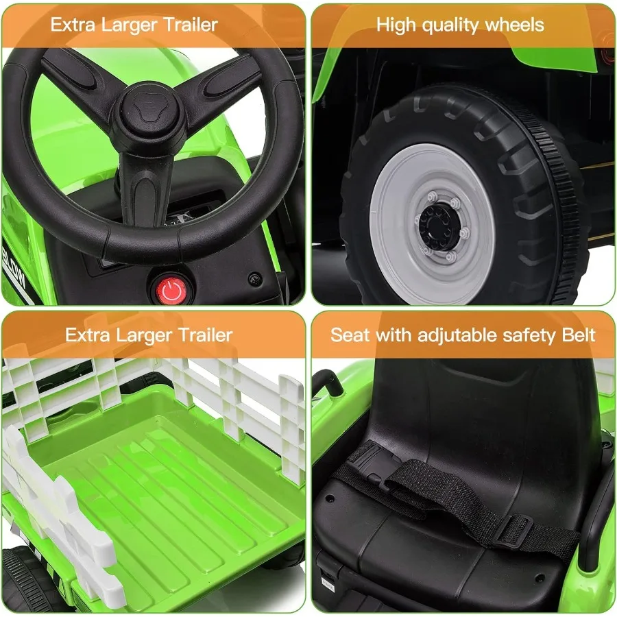 Tracteur pour enfants avec remorque et double moteurs 25W, véhicule électrique pour enfants alimenté par batterie 12V, jouets avec télécommande, 3 vitesses Sh