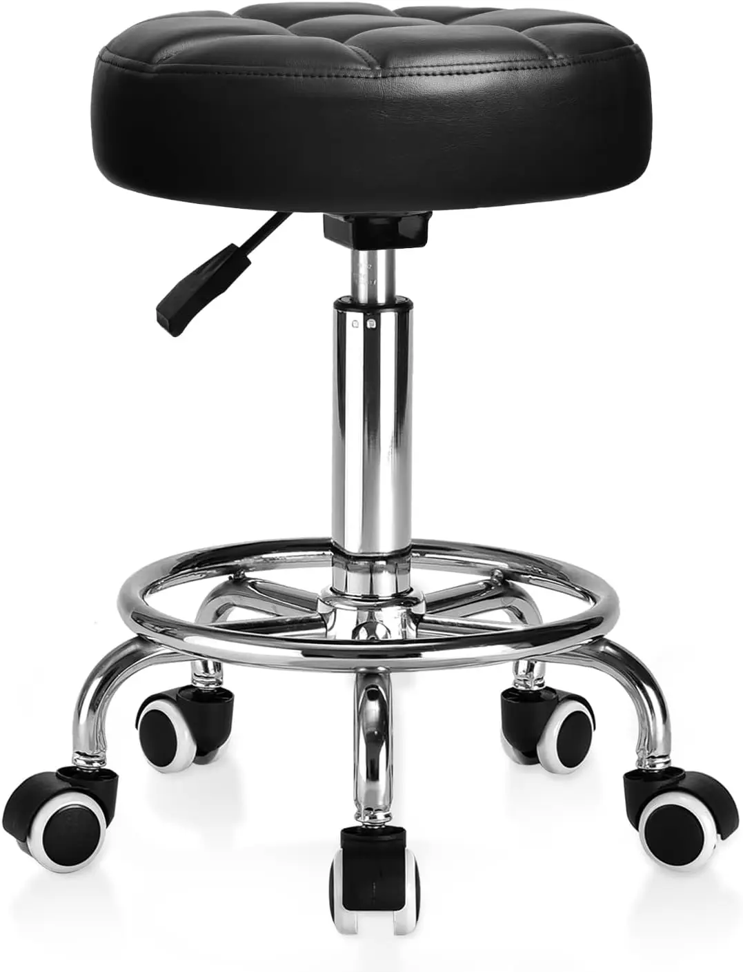

Adjustable Rolling Stool with PU Leather Seat, 300lb Capacity, Wheels & Footrest for Salon Spa