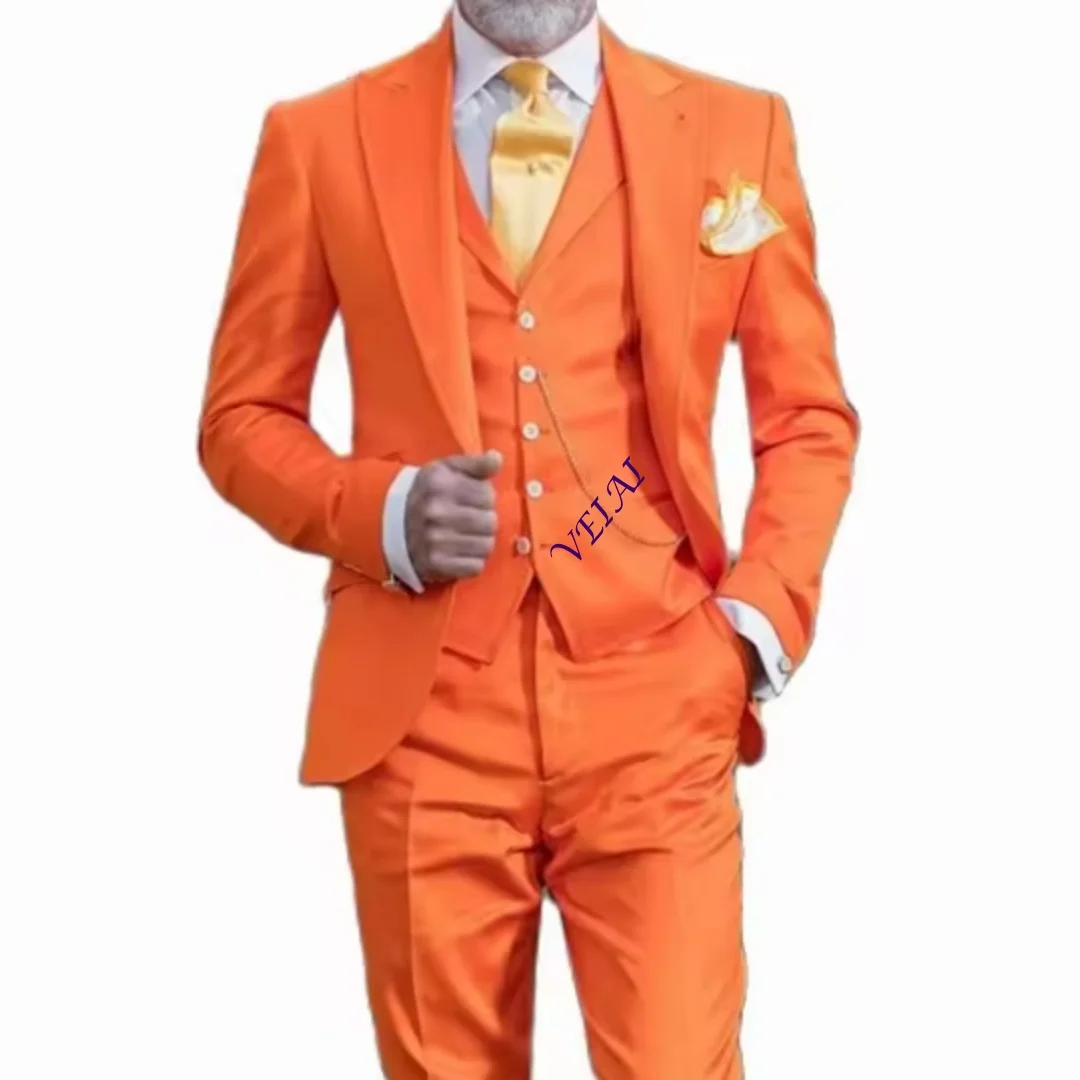 CustomCostume Homme 3 Piece Orange Suits for Men 2024 Slim Fit Best Man Wedding Tuxedo for Groom Tailor Made Casual Prom Suit Ma