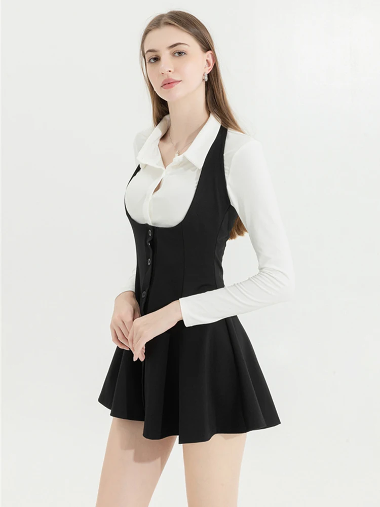 Korean Y2k Two Piece Sets Fall Outfits Office Women Skirt Sets Lapel Cardigan Crop Tops + Suspender Mini Skirt Elegante Clothes