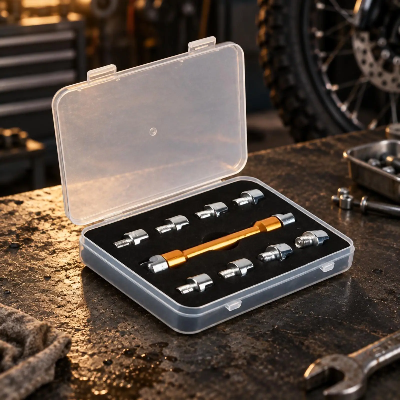 Portable Motorcycle Wheel Spoke Tuning Wrench Kit with Storage Case for Garage Workshop and Roadside Repair