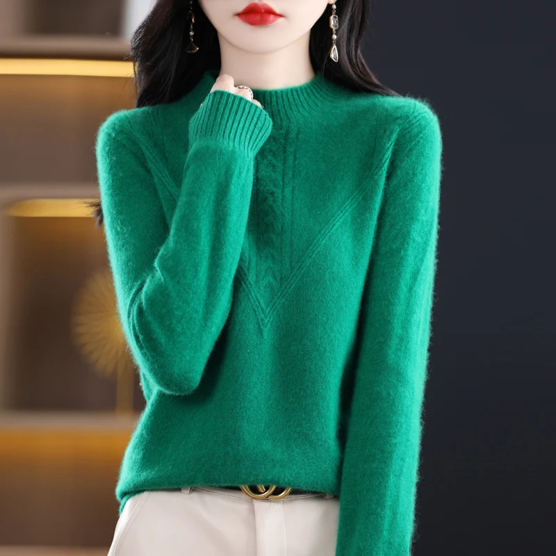 

Fall/Winter 2024 Merino wool pullover Fall/Winter new cashmere sweater women's half turtleneck pullover warm bottom knit shirt