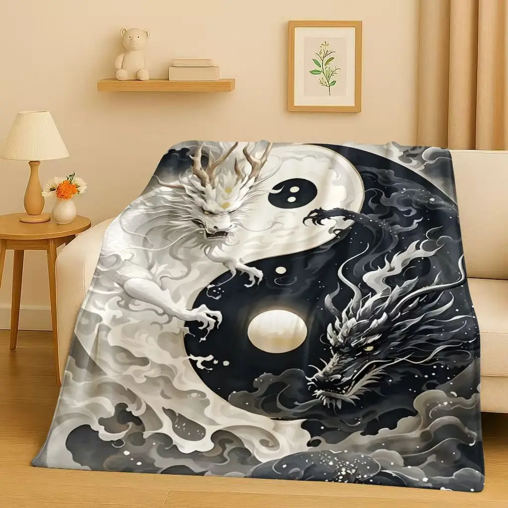 HD Yin Yang Chinese Tai Chi Eight Diagrams Natural Balance Art Flannel Blanket,Soft Plush Throw for Home Bedroom Bed Sofa Cover