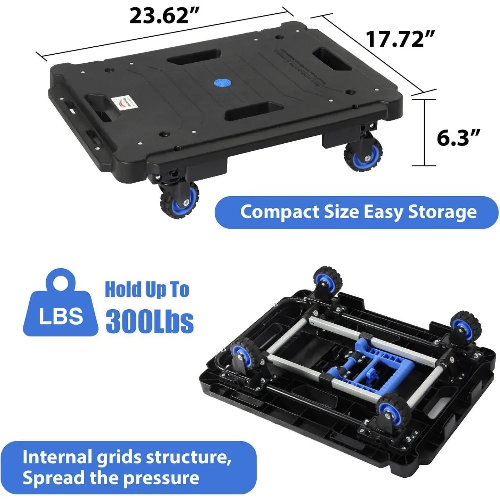 LEADALLWAY Juego de 2 piezas de carro plegable con plataforma para camión, conjunto de carritos múltiples, carrito de muñecas favorable (24,4 L x 17,7 W con asa + 24,2 L x 1