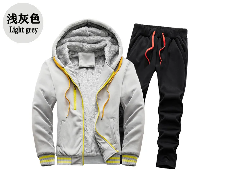 Herren Thermo-Fleece-Trainingsanzug Set Locker Sitzender Dicker Warmer Langarm-Pullover Jogginghose mit Elastischem Bund Winter Fitness-Set – Detail 11