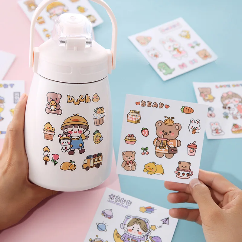 INS – autocollant tasse de dessin animé mignon, étiquette créative pour téléphone portable, tasse d'eau transparente en PVC pour étudiant