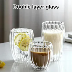 250/350/450ml Ripple Glass Double Wall Coffee Mug Breakfast Cup Heat-resistant Tea Cup Beer Tumbler Wine Glass Home Drinkware