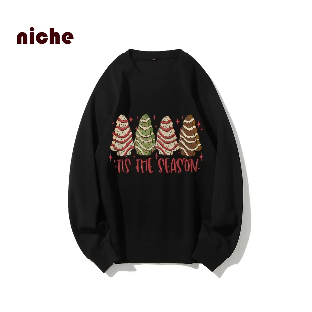 High Quality Hoodie Pure Cotton Christmas Striped Ice Cream Print Loose Round Neck Oversize Designer New Long Sleeves