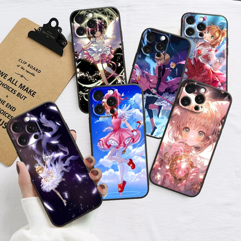 Card-Captor-Sakura Comic Art For iPhone 15 14 13 12 11 XS XR X 8 7 SE Pro Max Plus Mini Black Soft Phone Case