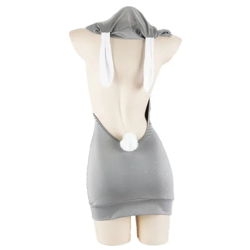 WU01 أنيمي الأرنب فتاة تأثيري حلي المرأة مثير عارية الذراعين مقنعين اللباس Kawaii لطيف قلنسوة بسحاب باس النوم منامة HalloweJk5 *!