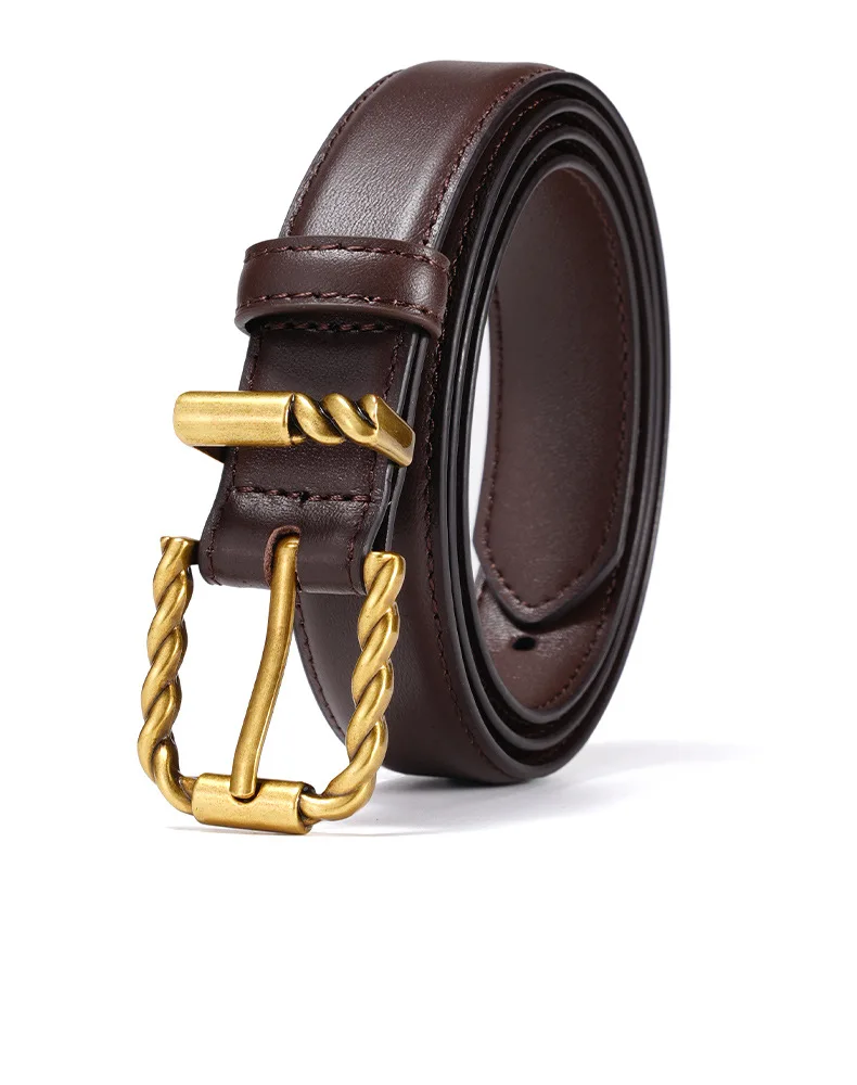 

Новый женский винтажный ремень из натуральной кожи, пряжка из натуральной воловьей кожи, однотонный - универсальный модный повседневный ремень, подходящий для джинсов и классических брюк для женщин