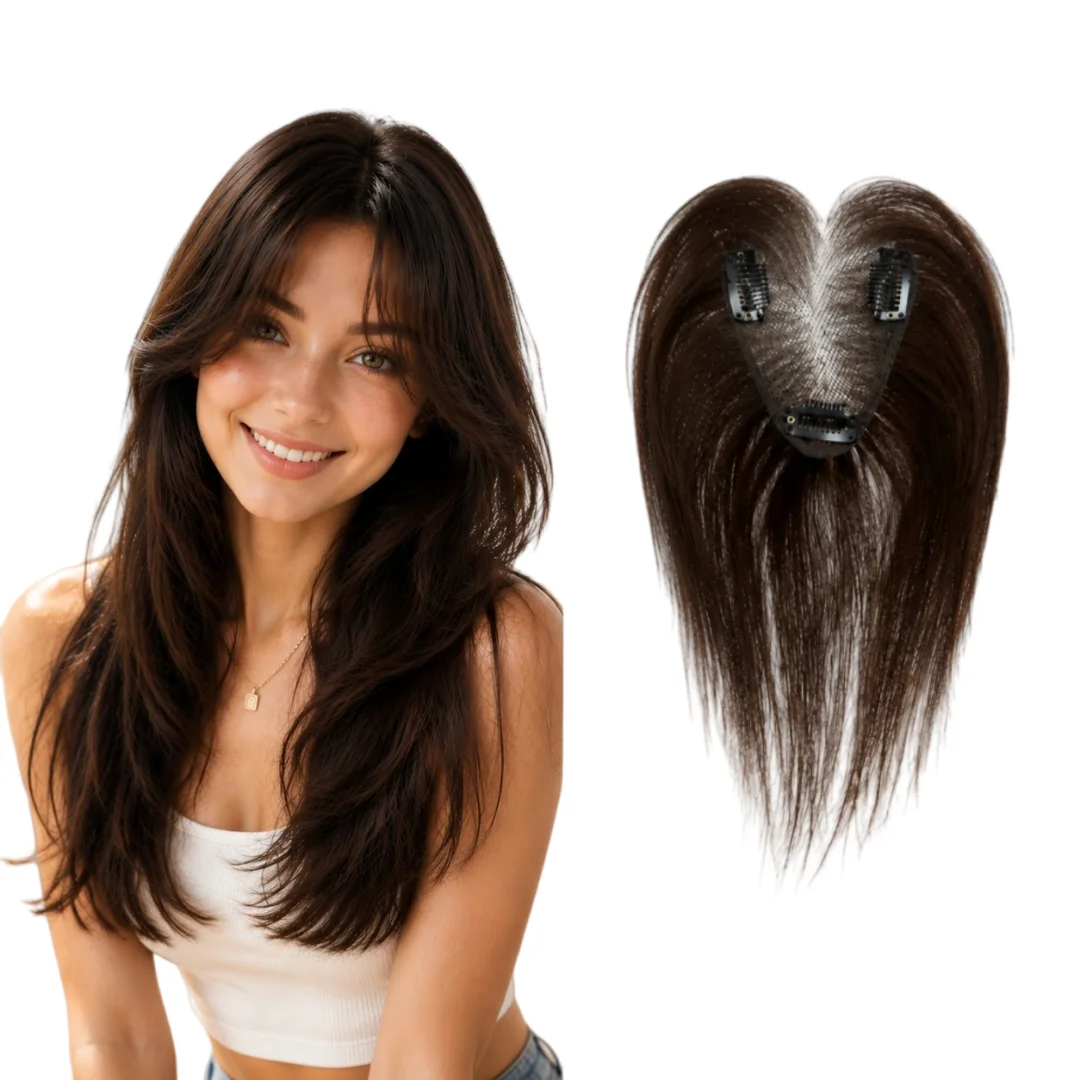 

7x10cm Invisible Lace Human Hair Toppers 10 Inch Clip in Bangs Natural Hairpieces for Women Thinning Hair