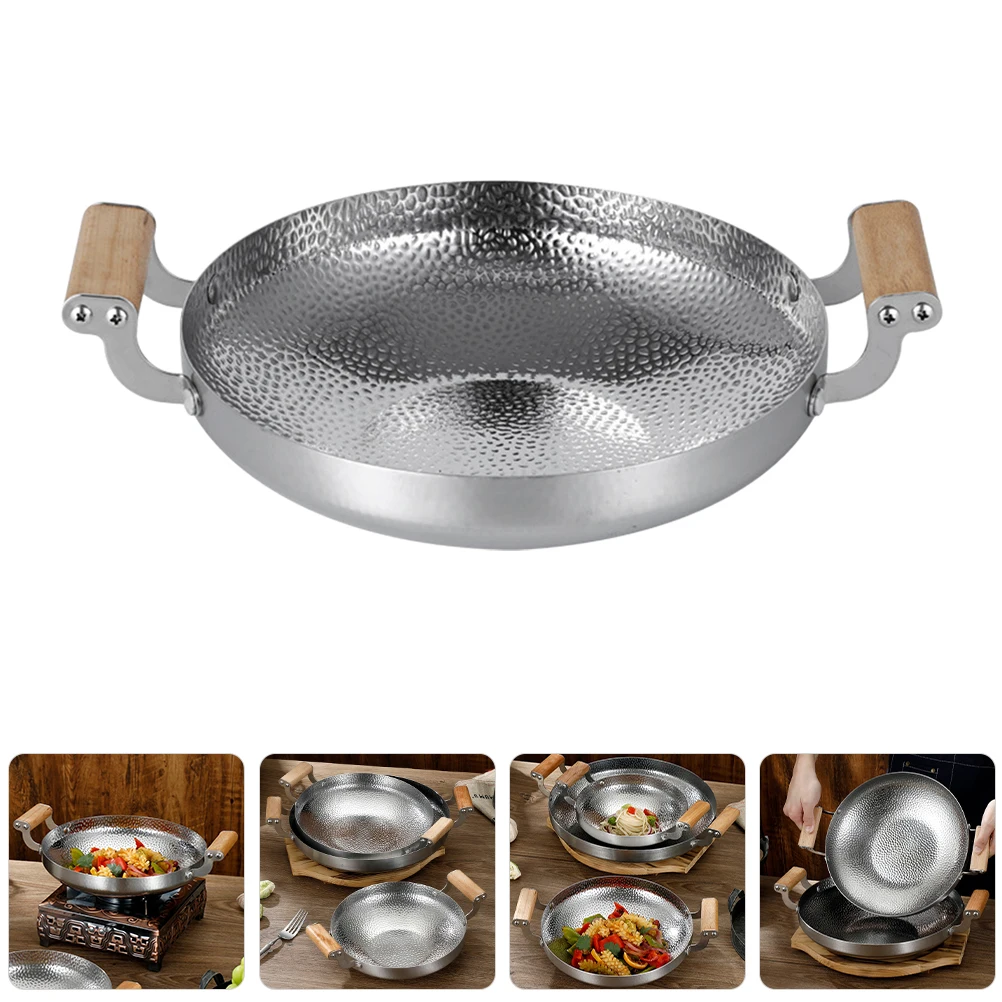

Stainless Steel Wok Pan Cooking Double Handle Non-Stick Kitchenware For Home Hotel Restaurant Space-Saving Metal Fry Pan