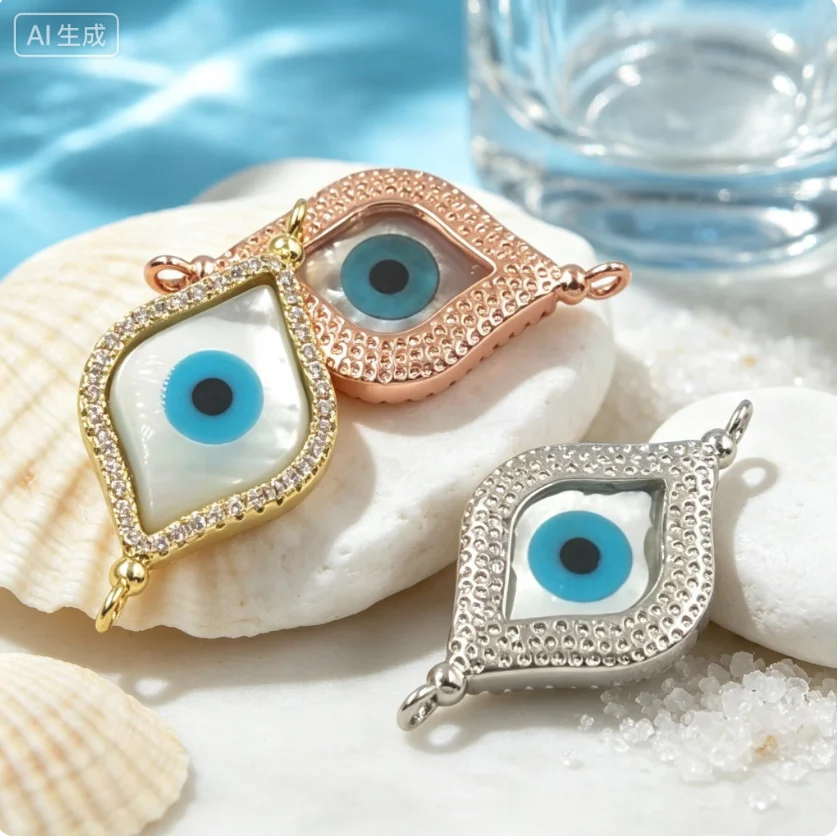 WKT-MP225 White Turkey The Devil Eye Shells Pendant Romantic Fantasy Zircon Inlaid Shine And Moving Fashion For Lady