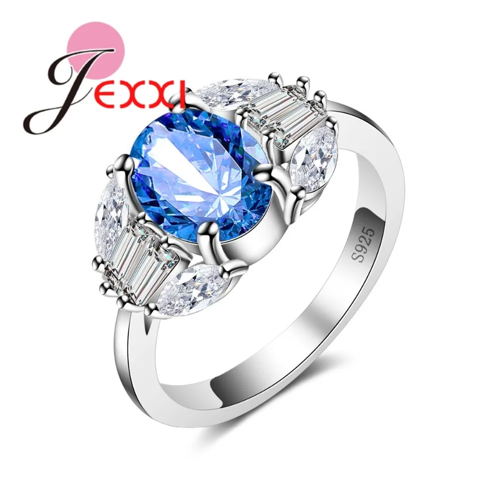 925 Sterling Silver Color Color Wedding Ring Blue Oval CZ Engagement Band Trendy Sterling-Silver Color Color-Jewelry For Women