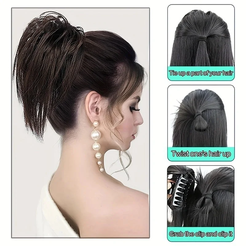 14 pouces pince à griffe synthétique queue de cheval Extension de cheveux cascade courte queue de cheval droite noir brun résistant à la chaleur accessoires de cheveux