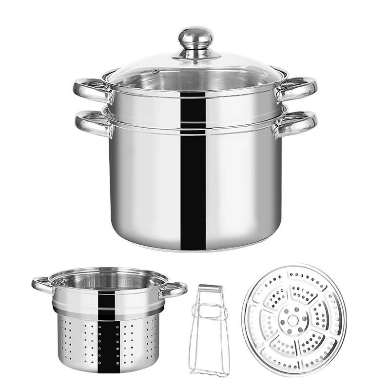 Food Grade Stainless Steel Pasta Pot Soup Base Steamer Spaghetti Pot Basket Soup Base Pot with Filter Mesh Inserted