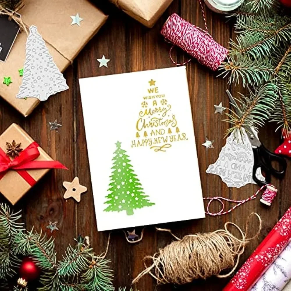 Christmas Tree Hot Foil Plate for DIY Foil Paper Christmas Words DIY Foil Embossing for Scrapbooking Decor New Year Cards Making