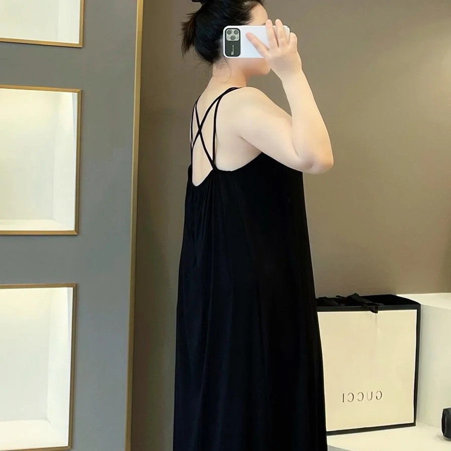 

Сексуальное повседневное домашнее платье больших размеров с круглым вырезом, свободного кроя, с перекрестными бретелями, в корейском стиле, летнее