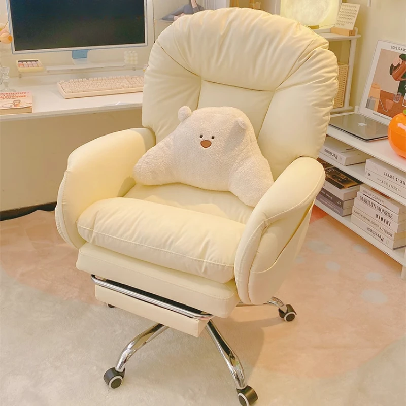 

Adjustable Wheels Chair Executive Comfortable Executive Beige White Armchair Swivel Portable Study Sillas De Oficina Furniture