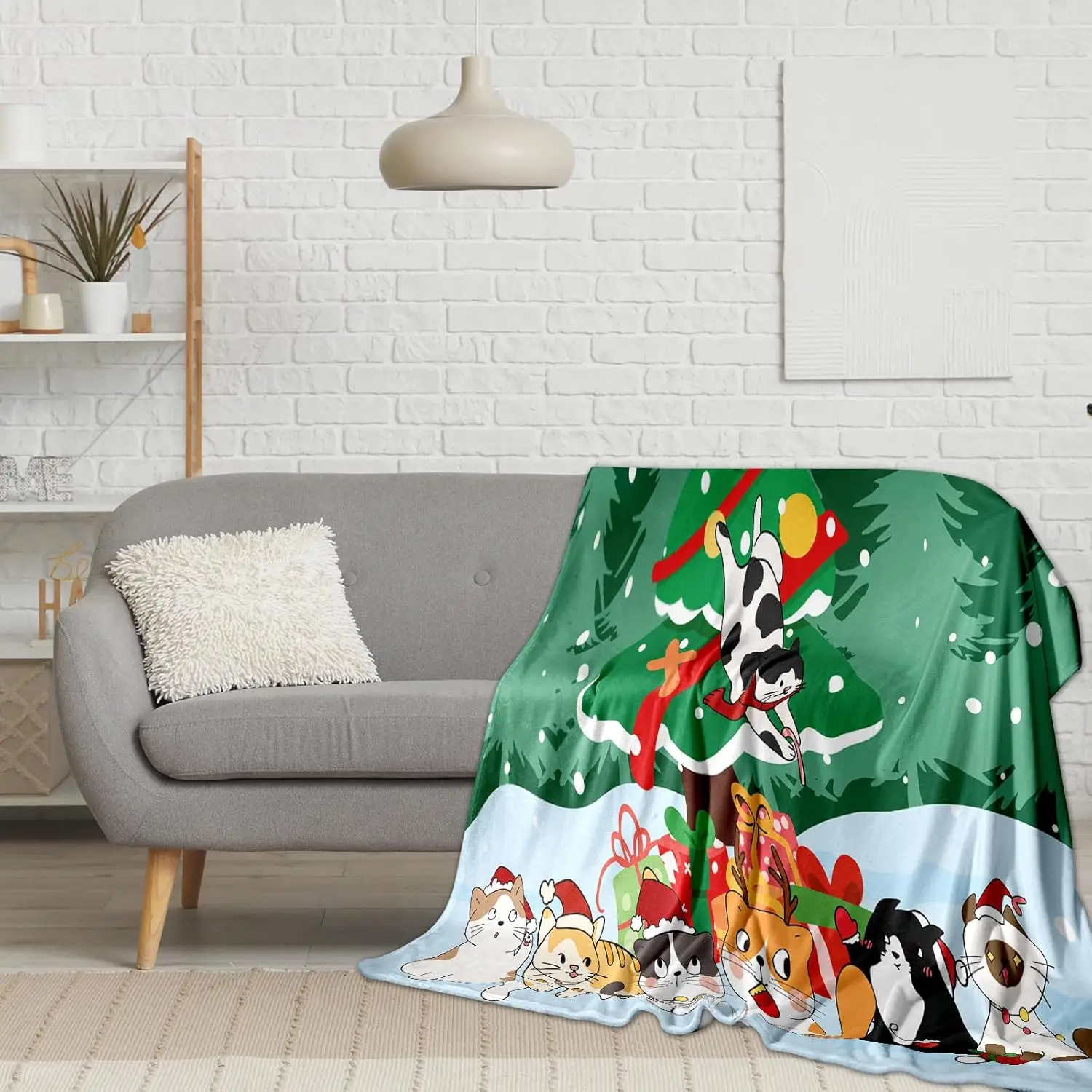 

Christmas Throw Blanket for Sofa Couch Cute Cat Blankets for Cat Lovers Christmas Decor for Living Room Bedroom Warm Gift