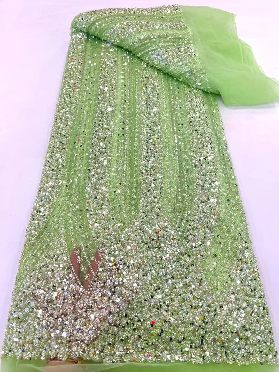 1 Yard Luxury african fabric for women French Tulle Lace Fabric with Sequins Beads High Quality for Nigerian Wedding Dresses view 5