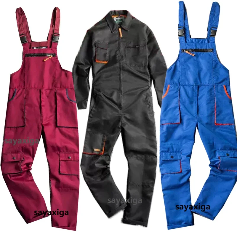 Cargo Overall Men Long Sleeve Bib Pants Zipper Fly Pocket Romper Jumpsuit Mechanic Repair Coverall Bib Overall Uniform Dungarees