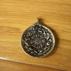 PN287 Vintage Tibetan Copper Metal Large 70mm Big Round Melong Amulet Chinese 12 Animals Men Pendant
