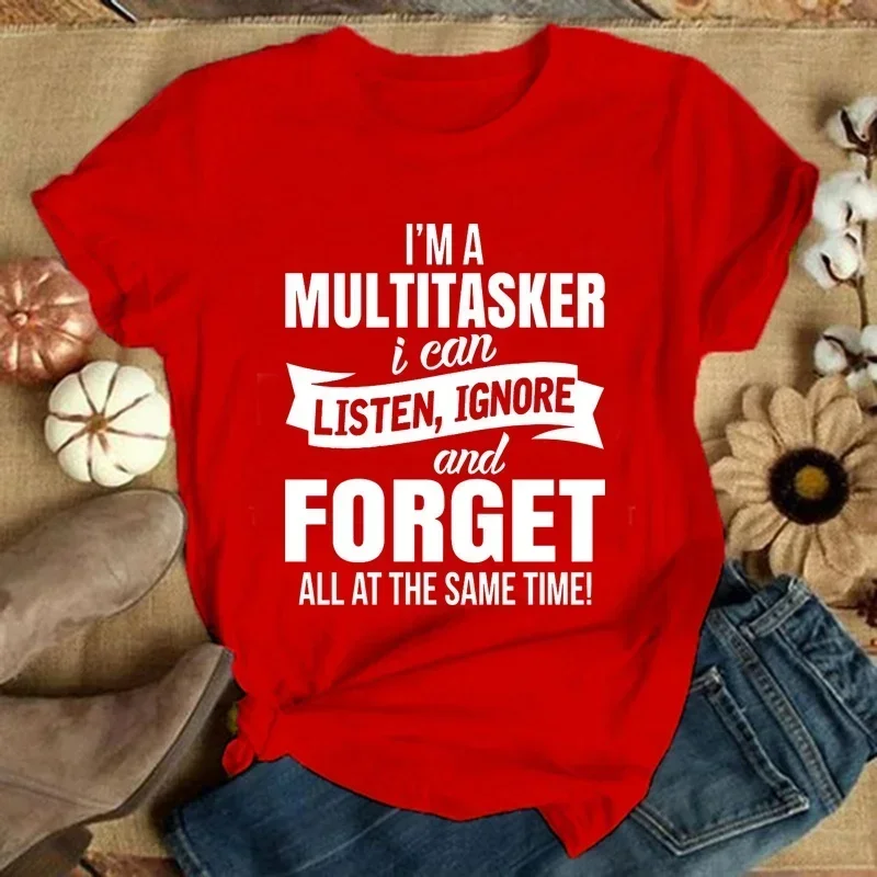 I\'m A Multitasker Print T-shirt with Funny Saying Men and Women\'s Fashion Graphic Tee Black T Shirt Summer Short Sleeve Shirts