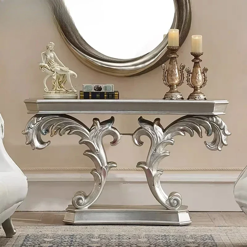

LXEuropean-style entrance platform Neoclassical aisle entrance table French light luxury champagne gold corridor end-view pla
