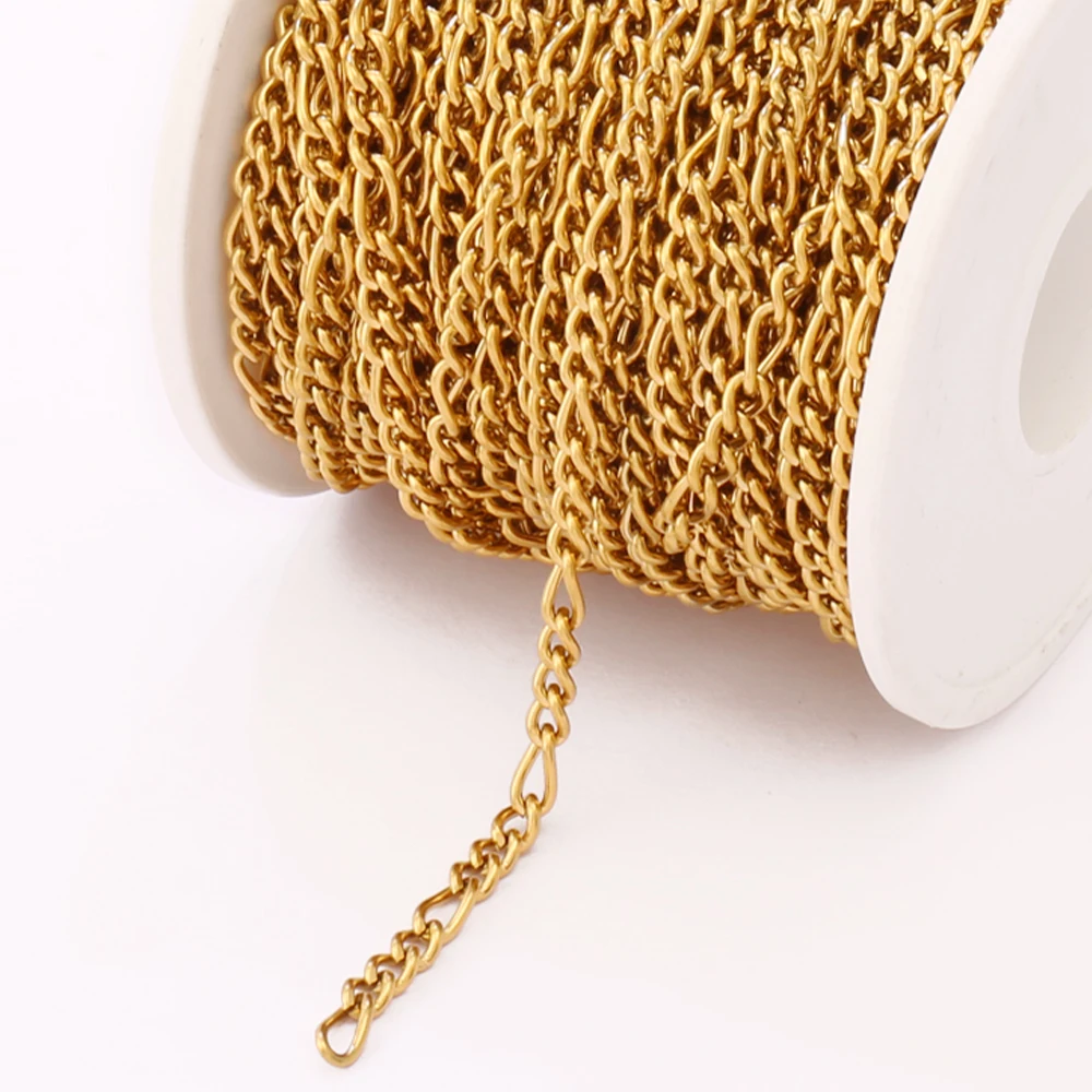 Accesorios de cadena geométrica de acero inoxidable de 100cm, cadenas Figa chapadas en oro de 18K para fabricación de joyería, accesorios DIY