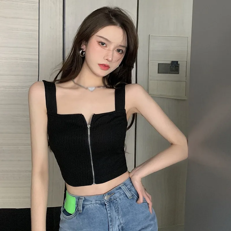 여성용 민소매 크롭탑 캐미솔 슬림, 섹시한 노출 배꼽, 단색 의류, 여성 티셔츠