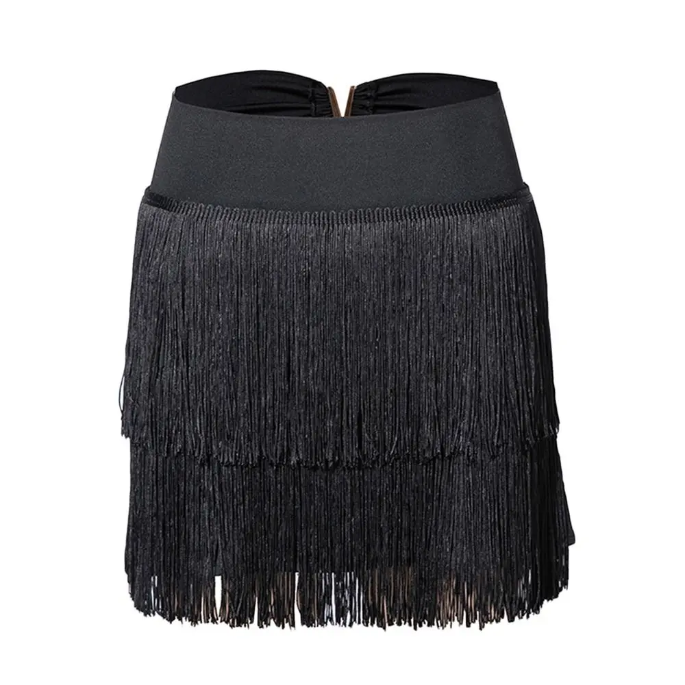 Falda de baile latino con borlas, traje de escenario profesional, falda de baile de Rumba, falda de baile de Samba de doble capa ajustable para mujer