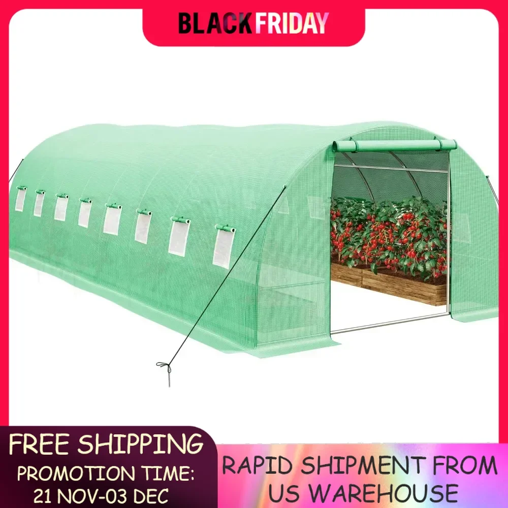 26x10x7ft Greenhouse Large Heavy DutyOutdoor Greenhouses Walk in Tunnel Green House Portable Plant Gardening 9 Crossbars Garden