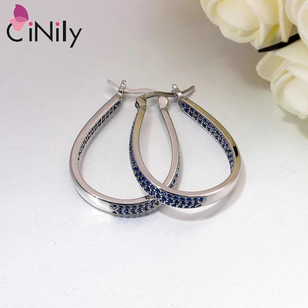 CiNily 925 Sterling Silver Colorful Cubic Zirconia Big Hoop Earrings for Women Wedding 14K Gold Plated Jewelry Gemstone Earring