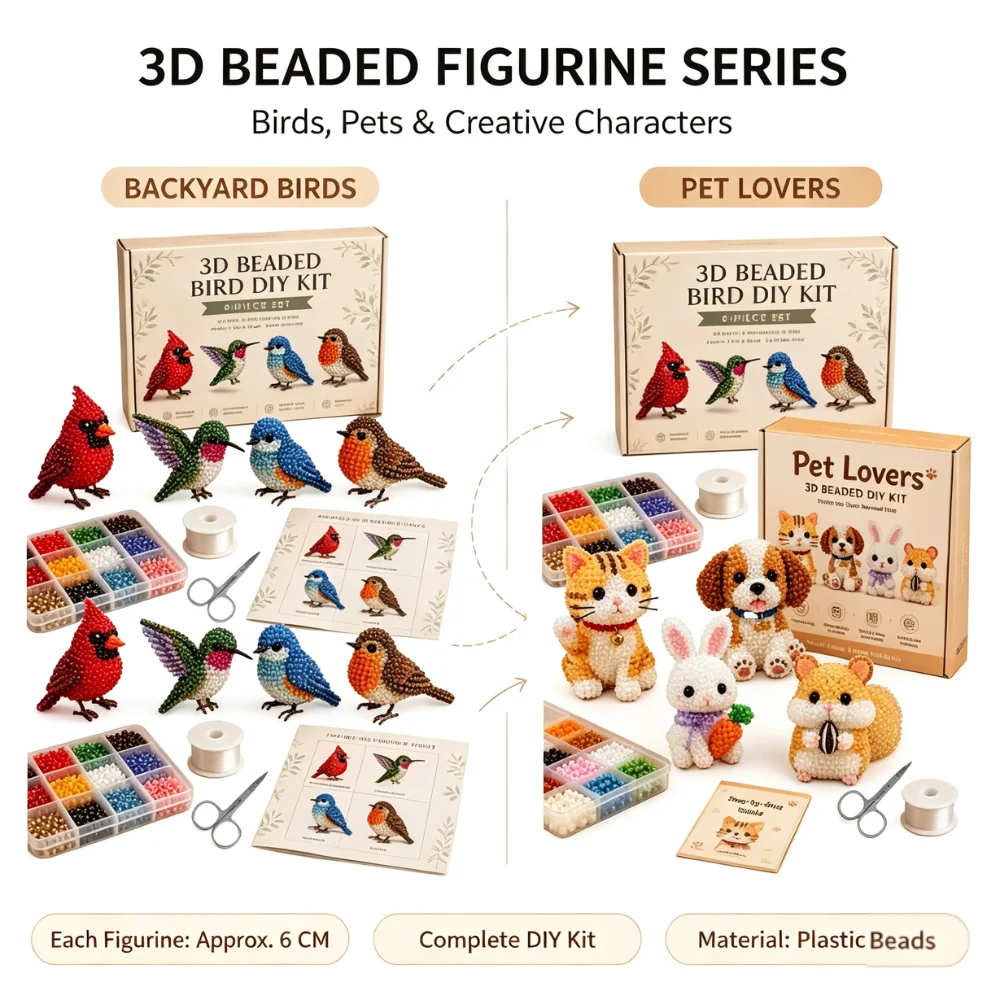 DIY 3D Beaded Animal Kit Multicolor Plastic Beads Beginner Craft Set for Birds Pets Monsters Desktop Ornament Gifts