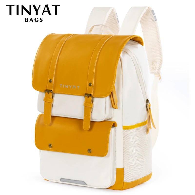 

Tinyat Cute Badge Women Backpack Fashion Female Student Girls Reflective Strips School Bag Large Capacity Light Travel