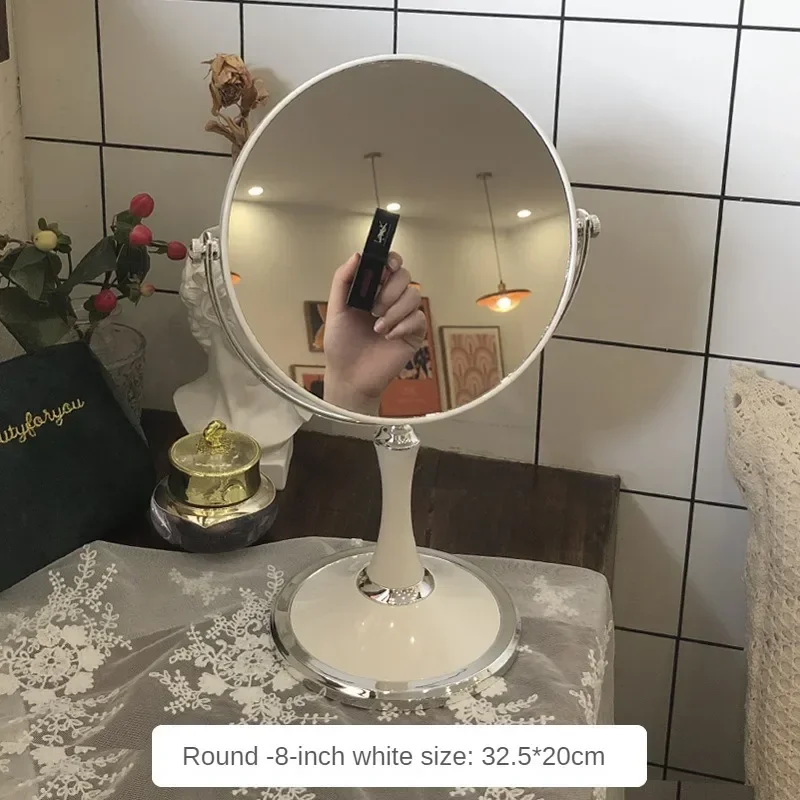 8 Inch Circular Makeup Mirror Double-Sided Rotating Cosmetic Mirror 1:2 Magnifier Desktop Standing Mirror