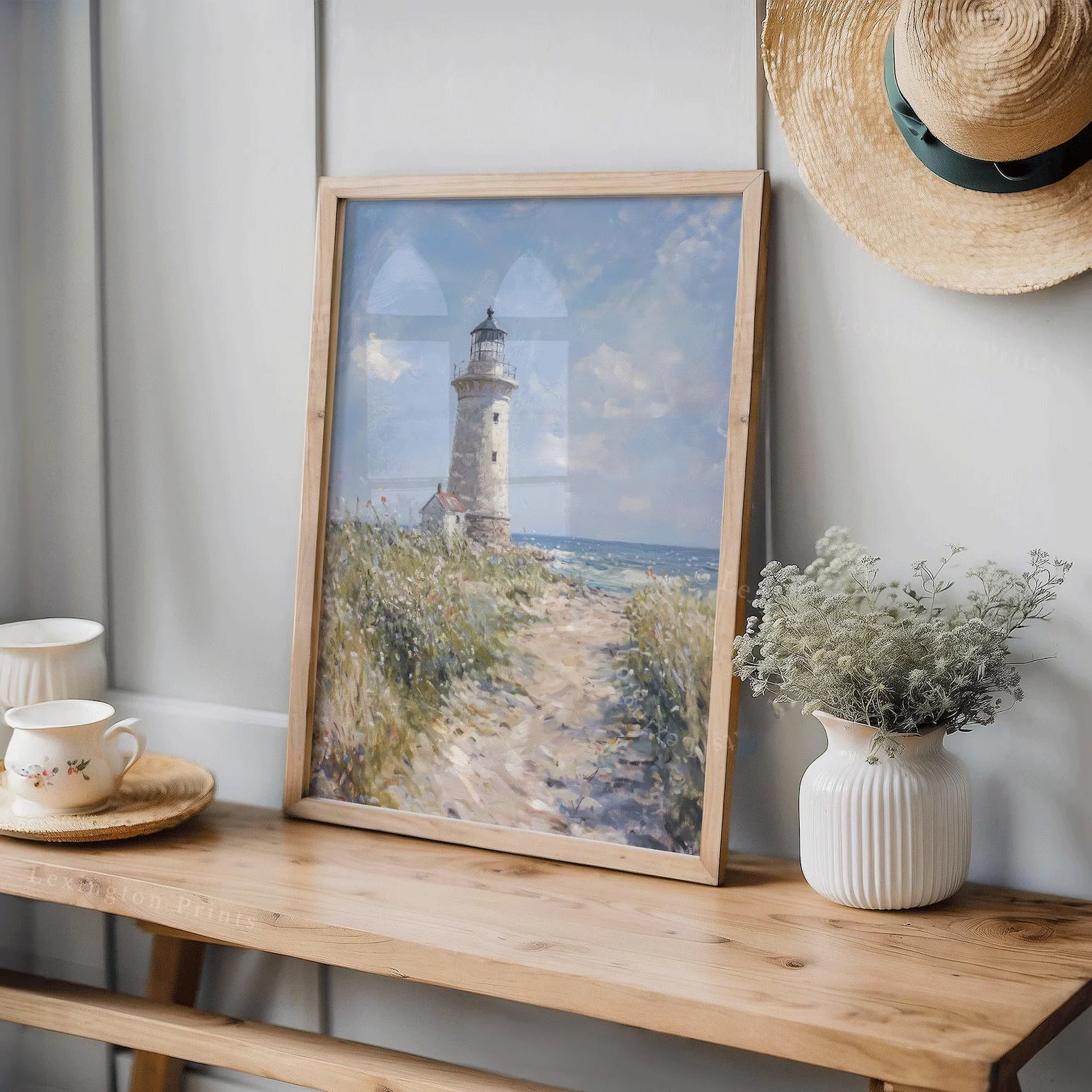 Coastal Lighthouse Print, Summer PRINTABLE Wall Art, Beach Wall Art Coastal Print, Nautical Home Decor Beach Painting Bathroom D