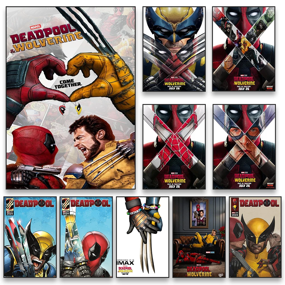 Marvel Movie Posters Deadpool and Wolverine Art Canvas Paintings Anime Character Murals Home Wall Decorate Gifts for Friends