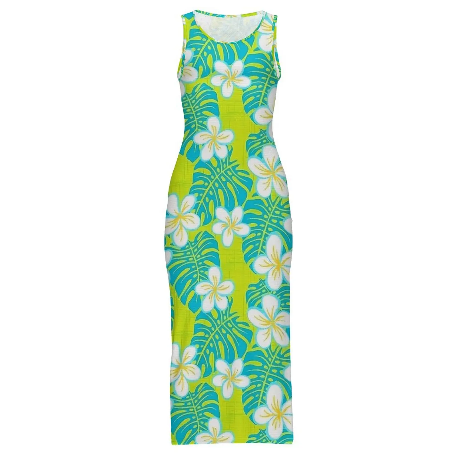 Vestido Floral Tropical hawaiano para mujer, ropa de calle, vestido ajustado, vestidos largos Retro sin mangas de verano, ropa gráfica de gran tamaño