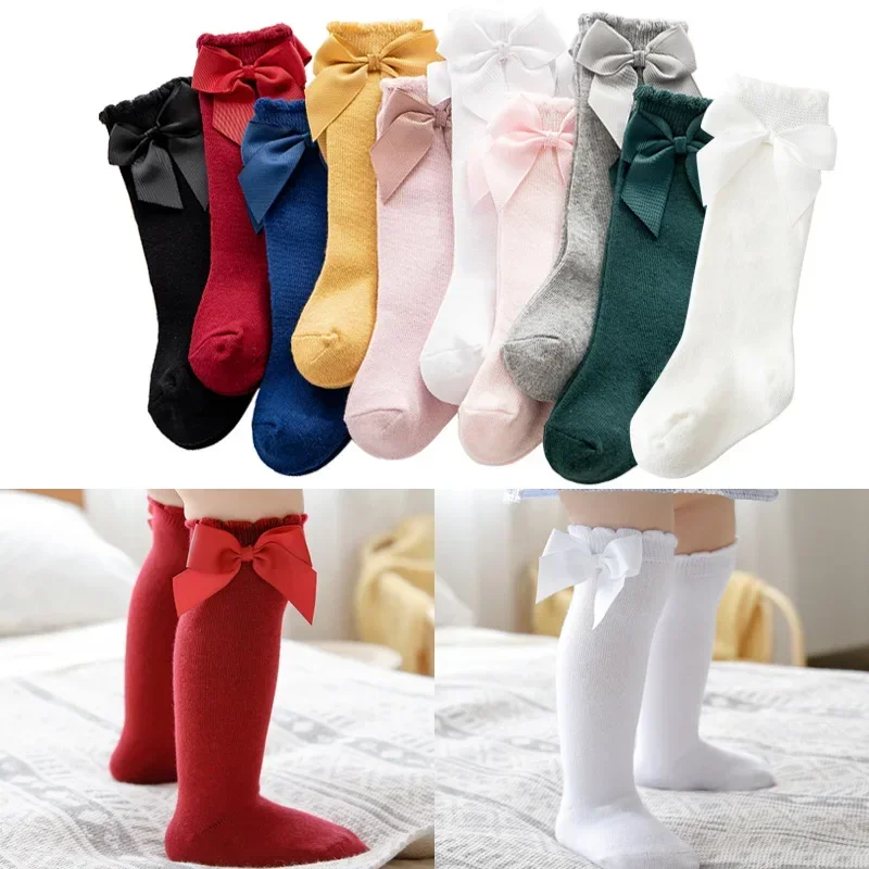 Baby Toddlers Socks Spring Summer Autumn Children Girls Knee High Long Sock Cotton Big Bow Spain Style Kids Floor Socks